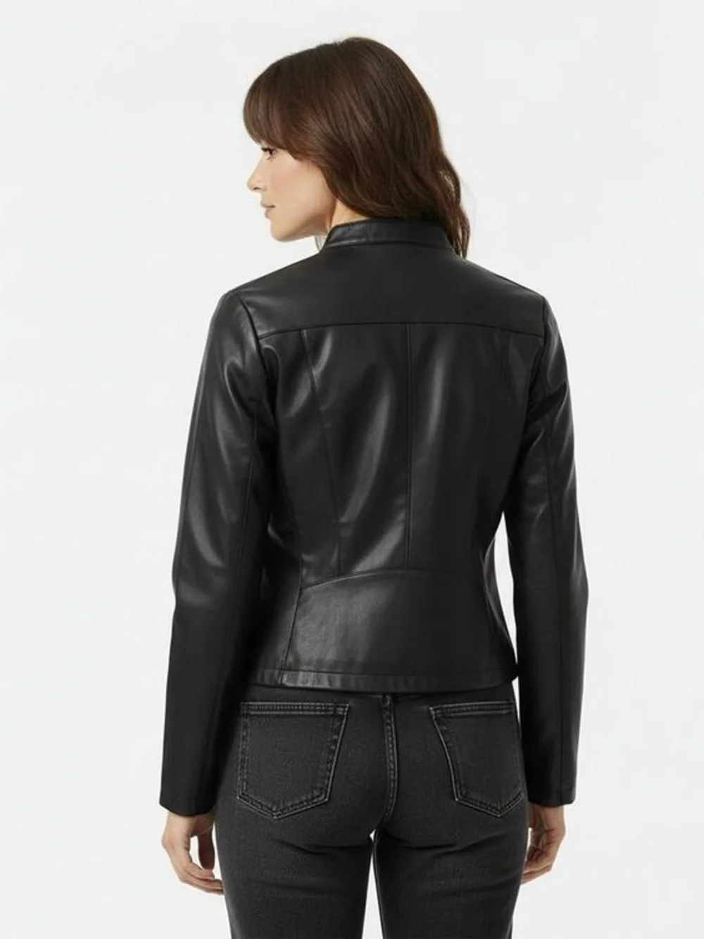 DKNY Black Faux Leather Mock-Neck Moto Biker Jacket Full-Zip NWOT Large